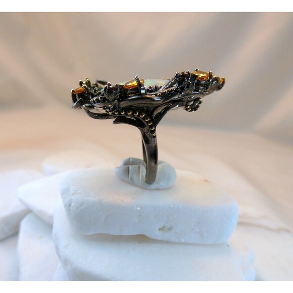 HUGE 17CT Ethiopian Welo Opal Citrine Sterling Silver Ring SZ 8 OOAK Statement - Picture 7 of 11